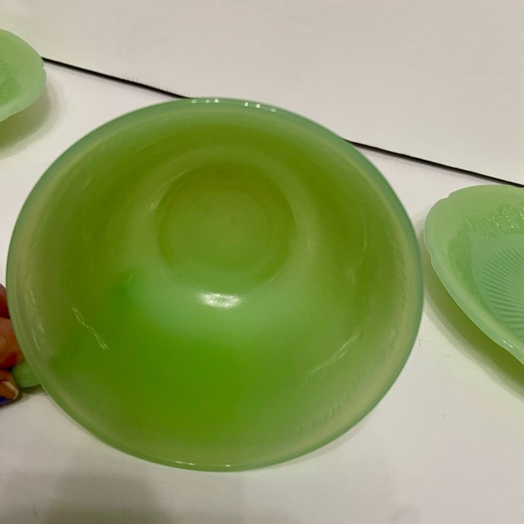 Vtg JADEITE (Jadite)/Anchor Hocking 3pc Set 2 Saucers 1 Cup Green Coffee Tea Set - Picture 9 of 17